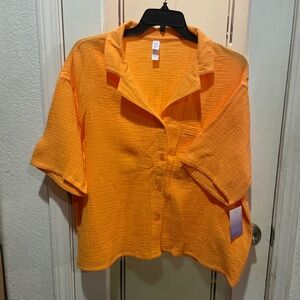 NEW STARS ABOVE Women’s Orange Sherbet Short Sleeve Top with Pocket NWT